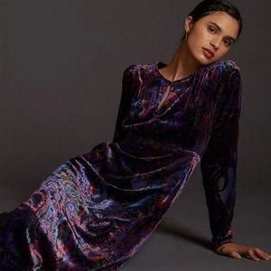 Anthropologie Burnout Velvet Boho Maxi Dress